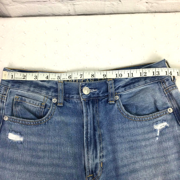 American Eagle Mom Jean Light Wash Distressed Blown Out Knees High Rise Skinny 6 - Picture 9 of 12
